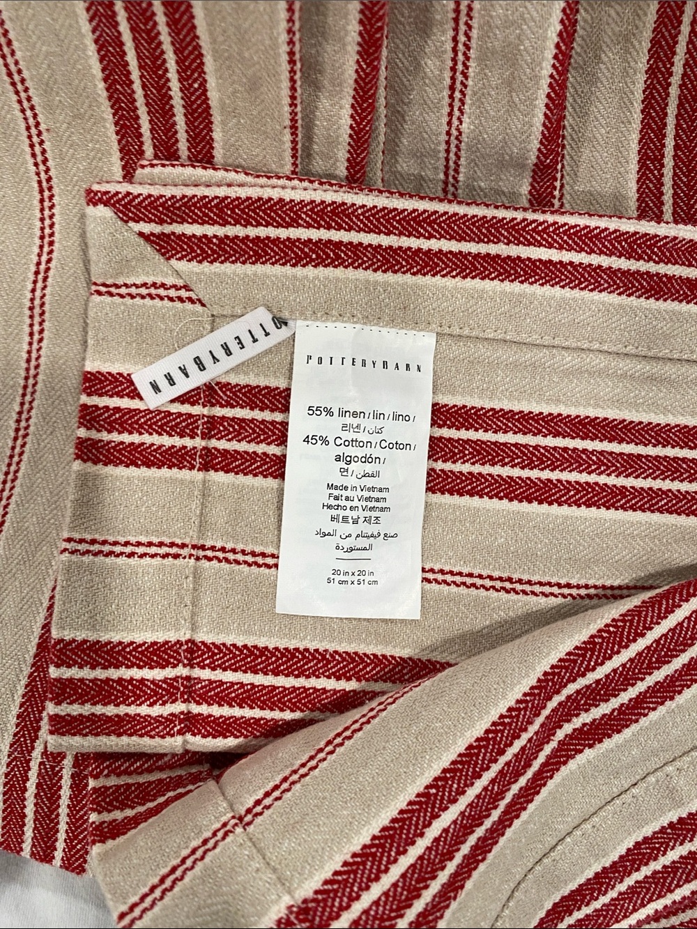 Pottery Barn Colette Stripe Run Red and Cream Linen Cotton Napkins - Picture 4 of 5
